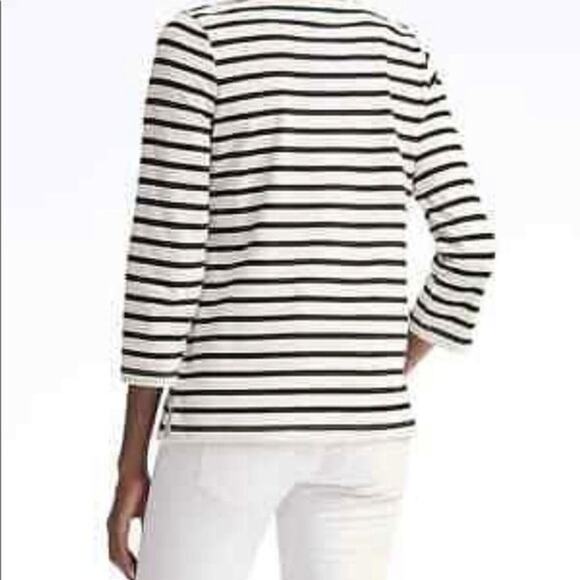 Banana Republic Shirt Medium Stripe Embellished Scoop Neckline Navy White - Picture 2 of 12